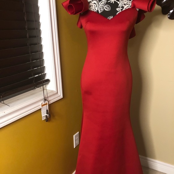 Red Formal Dress with Back detail and Billow Sleeves. Perfect for the New Year😉 - Picture 1 of 10